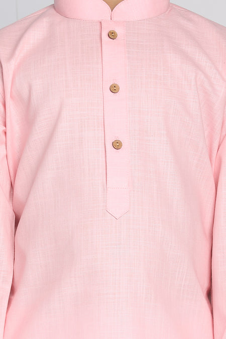 VASTRAMAY Pink Cotton Baap Beta Kurta Dhoti Set